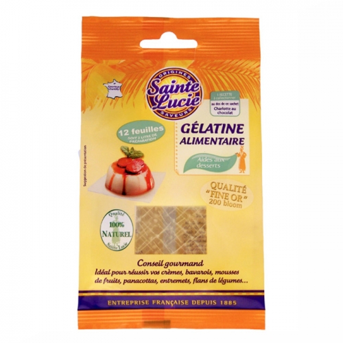 Feuilles de gélatine alimentaire Sainte Lucie - 12g