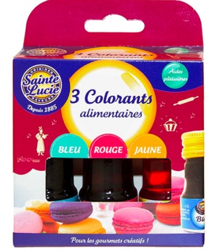 Colorants alimentaires bleu, jaune,rouge Sainte Lucie -10mlx3