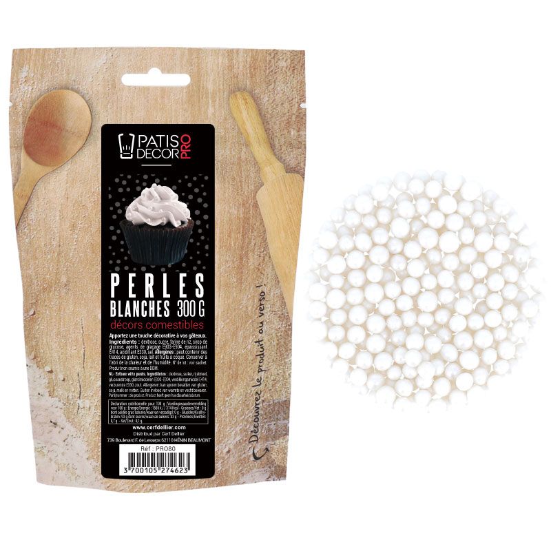 Décors perles blanches comestibles Patisdécor Pro 300 g