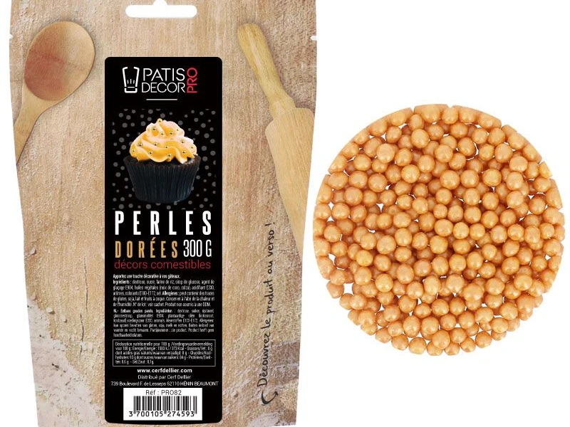 Décors perles dorées comestibles Patisdécor Pro 300 g