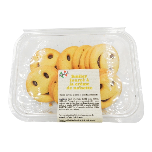 Biscuits fourrés smiley crème de noisette 200g