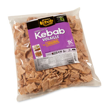 Lamelles de kebab volailles rôties et grillées halal France Kebab surgelé - 850g
