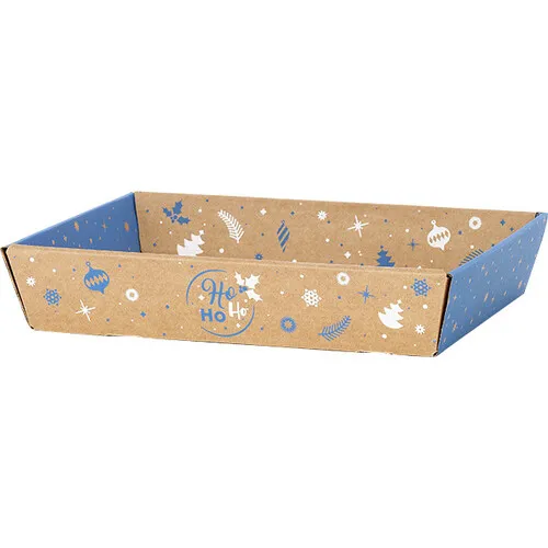 Corbeille carton kraft rectangle HIVER EN FETES bleu