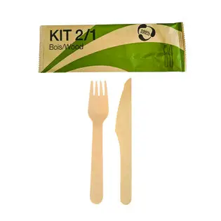 Kit couverts 2en1 bois avec fourchette et couteau