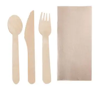 Set couvert bois 4/1 fourchette, cuillère, couteau serviette x250
