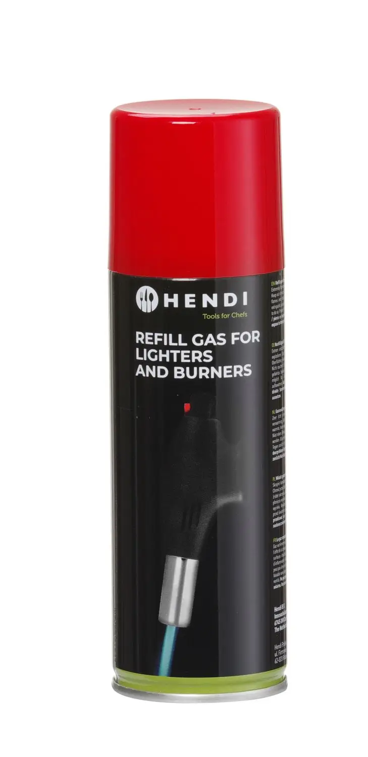 Cartouche à gaz avec divers embouts de remplissage.